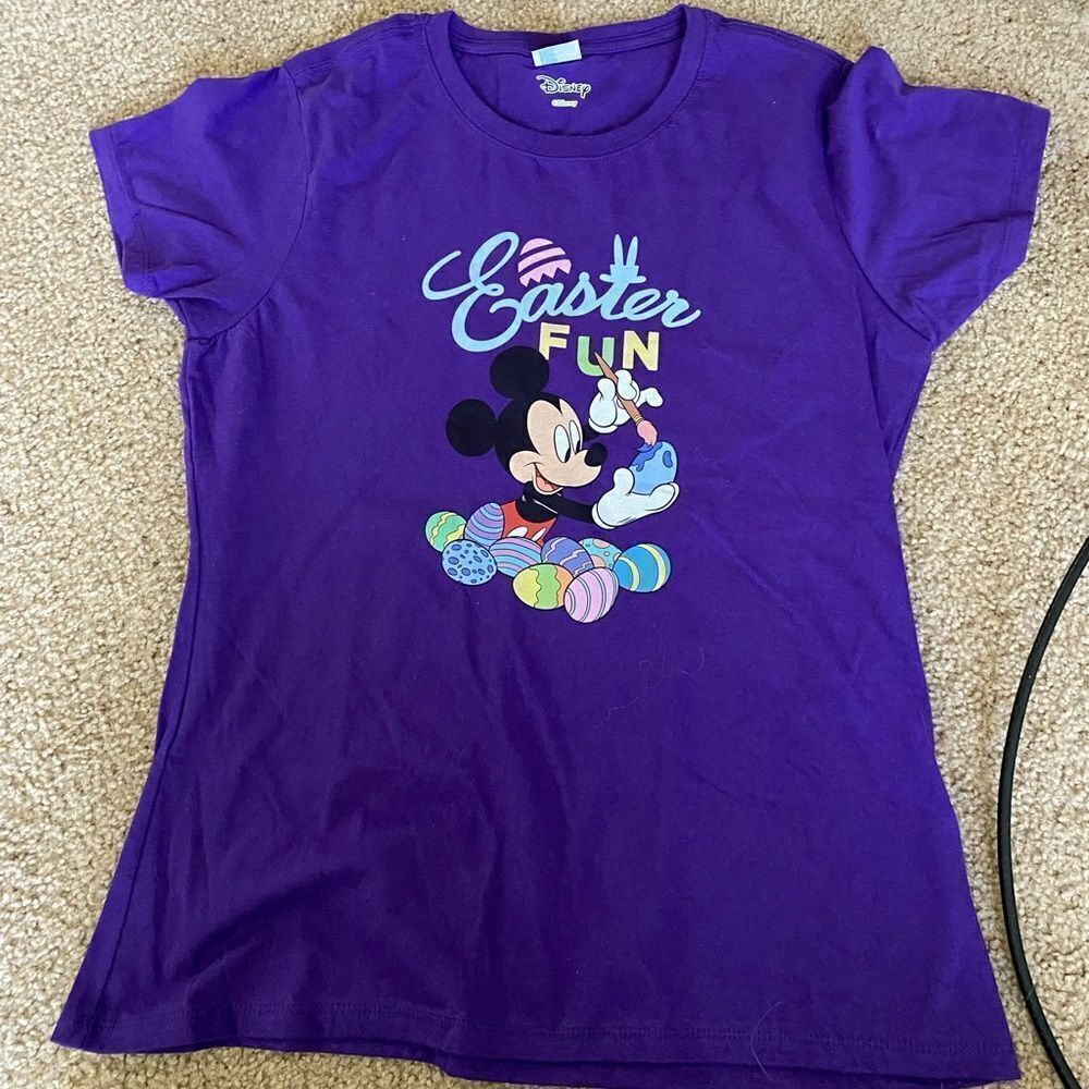 Womens Purple Disney Mickey Mouse Easter Egg Tshirt